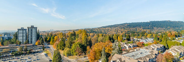 Sweeping views from the balcony of #1203- 9868 Cameron St, Burnaby in Silhouette property managed by Sunstar Realty Ltd.