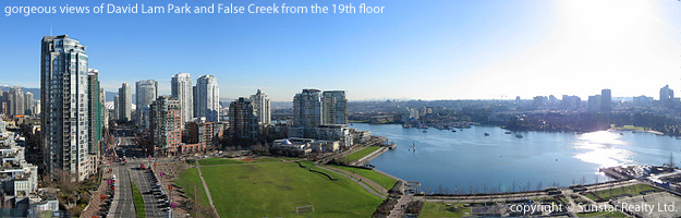 view of David Lam Park and False Creek from the 19th floor balcony